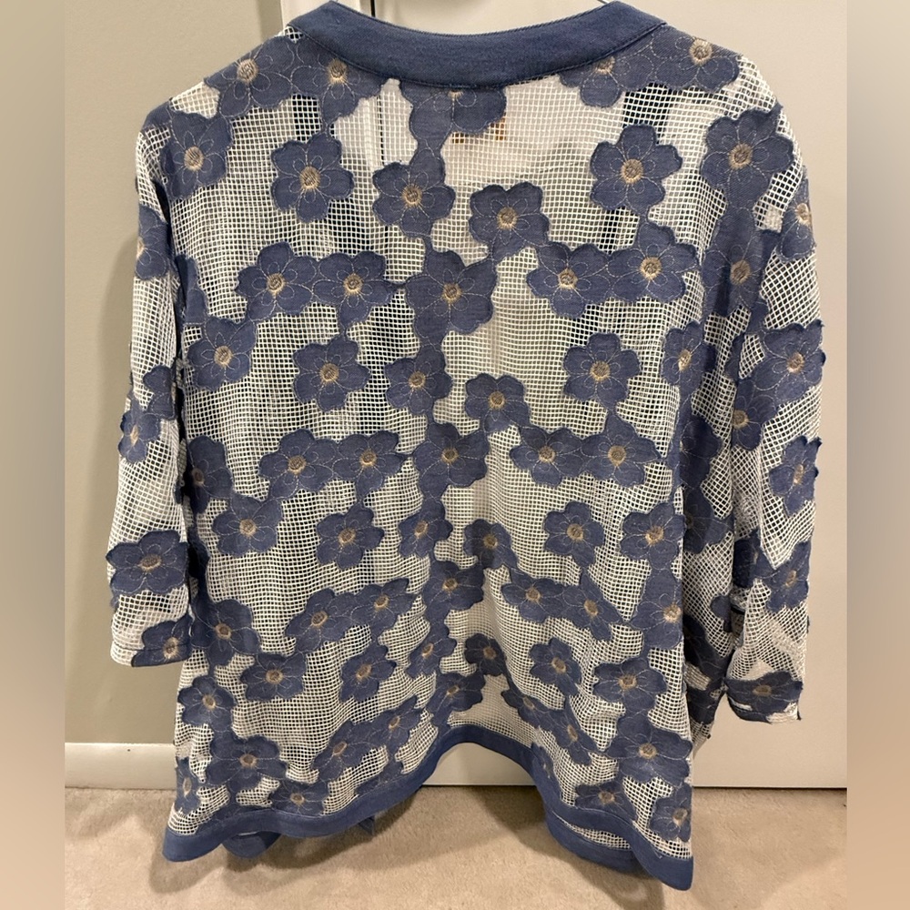 Ruby Rd. Blue and White Floral Jacket - Picture 2 of 2